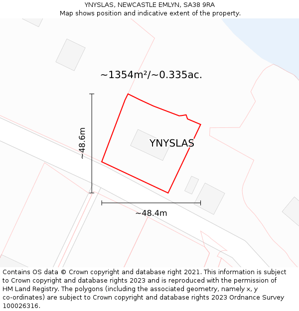 YNYSLAS, NEWCASTLE EMLYN, SA38 9RA: Plot and title map