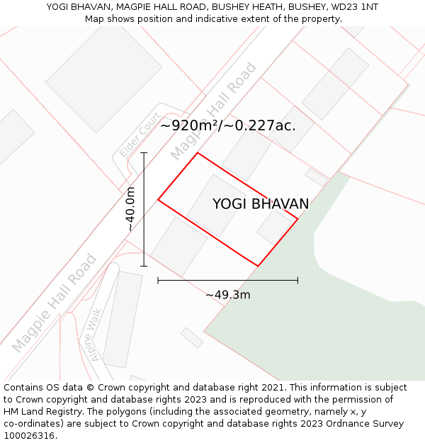 YOGI BHAVAN, MAGPIE HALL ROAD, BUSHEY HEATH, BUSHEY, WD23 1NT: Plot and title map