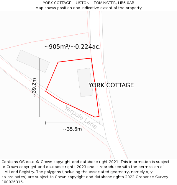 YORK COTTAGE, LUSTON, LEOMINSTER, HR6 0AR: Plot and title map