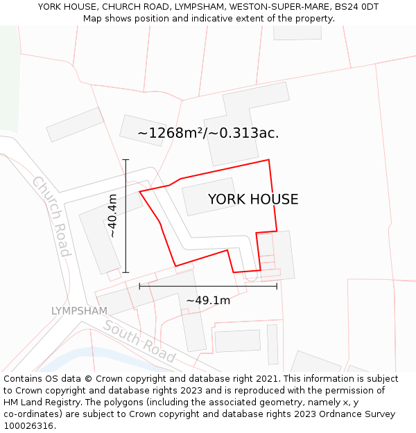 YORK HOUSE, CHURCH ROAD, LYMPSHAM, WESTON-SUPER-MARE, BS24 0DT: Plot and title map