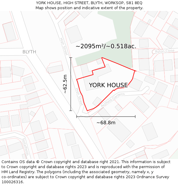 YORK HOUSE, HIGH STREET, BLYTH, WORKSOP, S81 8EQ: Plot and title map