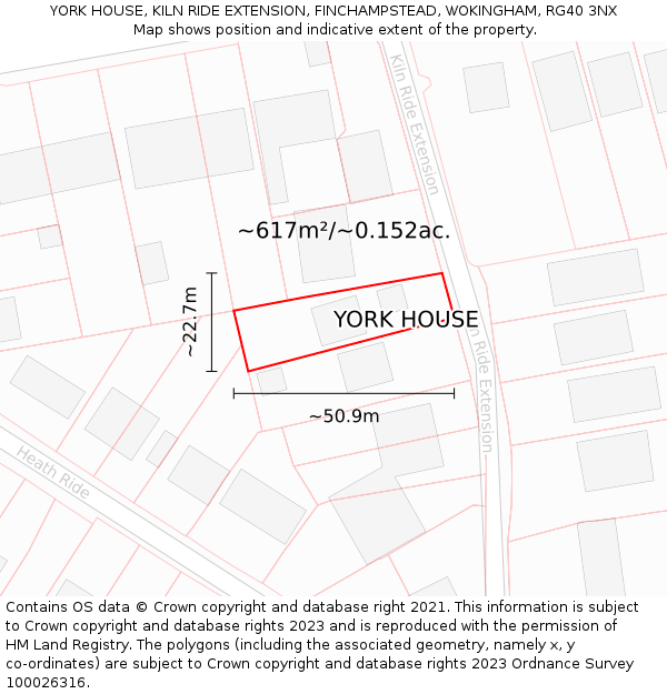 YORK HOUSE, KILN RIDE EXTENSION, FINCHAMPSTEAD, WOKINGHAM, RG40 3NX: Plot and title map