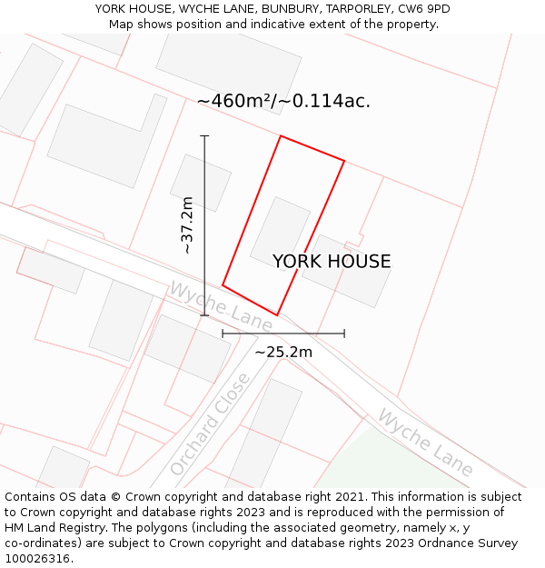 YORK HOUSE, WYCHE LANE, BUNBURY, TARPORLEY, CW6 9PD: Plot and title map