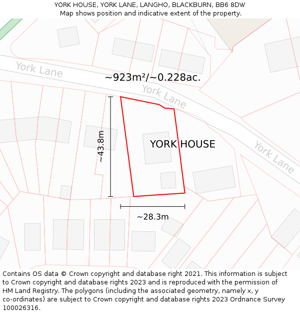 YORK HOUSE, YORK LANE, LANGHO, BLACKBURN, BB6 8DW: Plot and title map