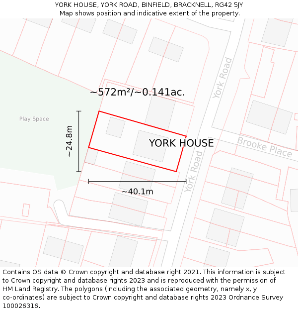 YORK HOUSE, YORK ROAD, BINFIELD, BRACKNELL, RG42 5JY: Plot and title map