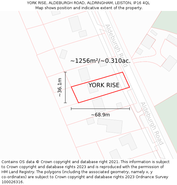 YORK RISE, ALDEBURGH ROAD, ALDRINGHAM, LEISTON, IP16 4QL: Plot and title map