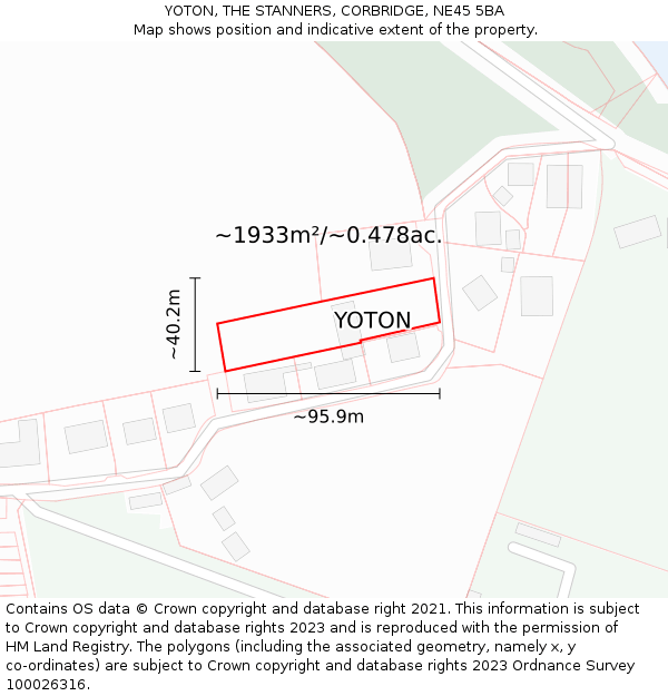 YOTON, THE STANNERS, CORBRIDGE, NE45 5BA: Plot and title map