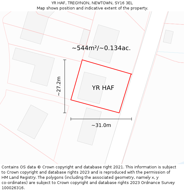 YR HAF, TREGYNON, NEWTOWN, SY16 3EL: Plot and title map