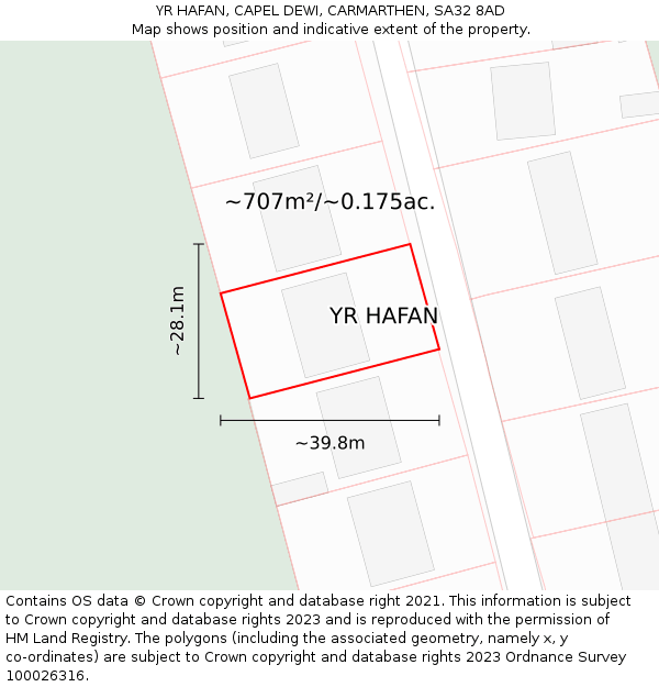 YR HAFAN, CAPEL DEWI, CARMARTHEN, SA32 8AD: Plot and title map