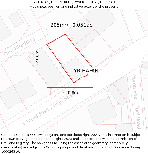 YR HAFAN, HIGH STREET, DYSERTH, RHYL, LL18 6AB: Plot and title map