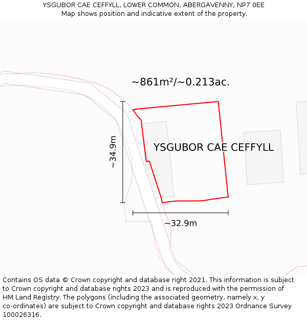 YSGUBOR CAE CEFFYLL, LOWER COMMON, ABERGAVENNY, NP7 0EE: Plot and title map