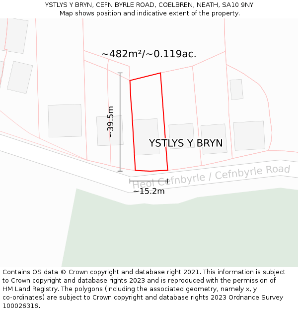 YSTLYS Y BRYN, CEFN BYRLE ROAD, COELBREN, NEATH, SA10 9NY: Plot and title map