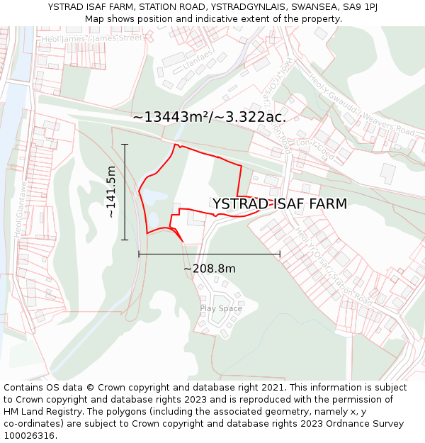 YSTRAD ISAF FARM, STATION ROAD, YSTRADGYNLAIS, SWANSEA, SA9 1PJ: Plot and title map