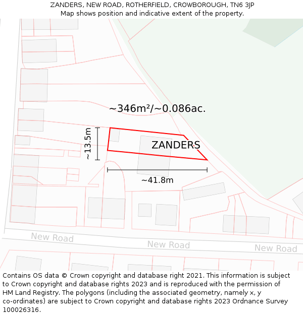 ZANDERS, NEW ROAD, ROTHERFIELD, CROWBOROUGH, TN6 3JP: Plot and title map