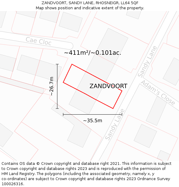 ZANDVOORT, SANDY LANE, RHOSNEIGR, LL64 5QF: Plot and title map