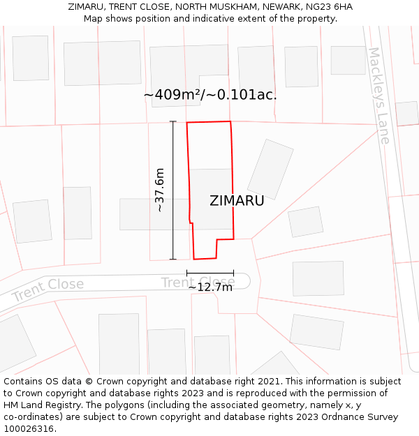 ZIMARU, TRENT CLOSE, NORTH MUSKHAM, NEWARK, NG23 6HA: Plot and title map