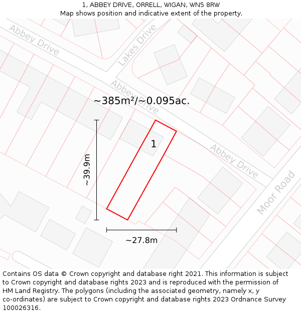 1, ABBEY DRIVE, ORRELL, WIGAN, WN5 8RW: Plot and title map