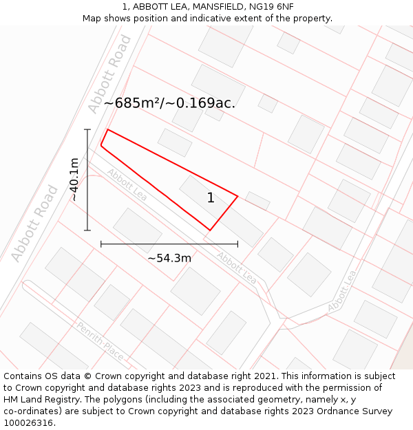 1, ABBOTT LEA, MANSFIELD, NG19 6NF: Plot and title map