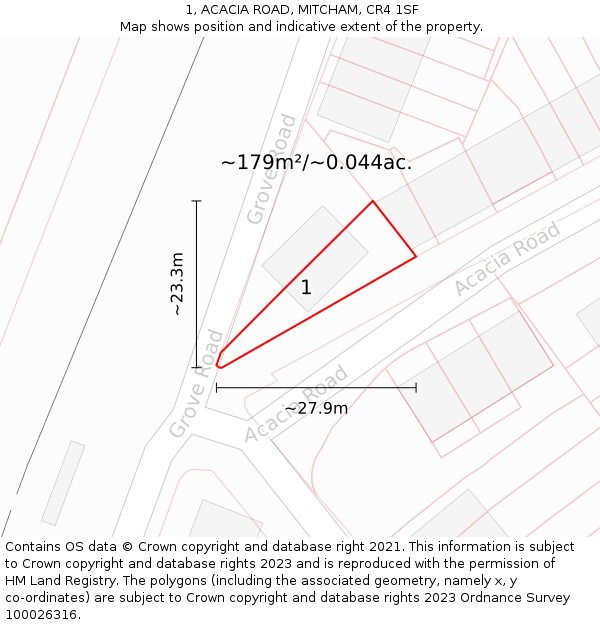 1, ACACIA ROAD, MITCHAM, CR4 1SF: Plot and title map