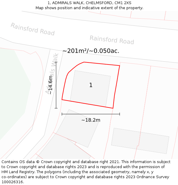 1, ADMIRALS WALK, CHELMSFORD, CM1 2XS: Plot and title map