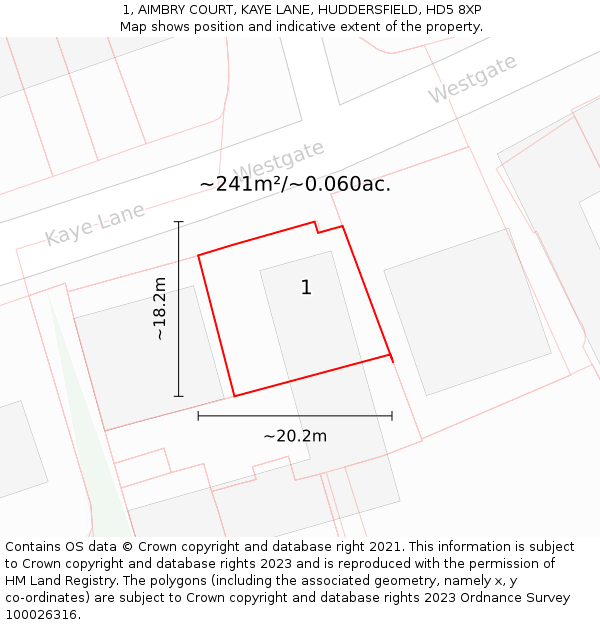 1, AIMBRY COURT, KAYE LANE, HUDDERSFIELD, HD5 8XP: Plot and title map