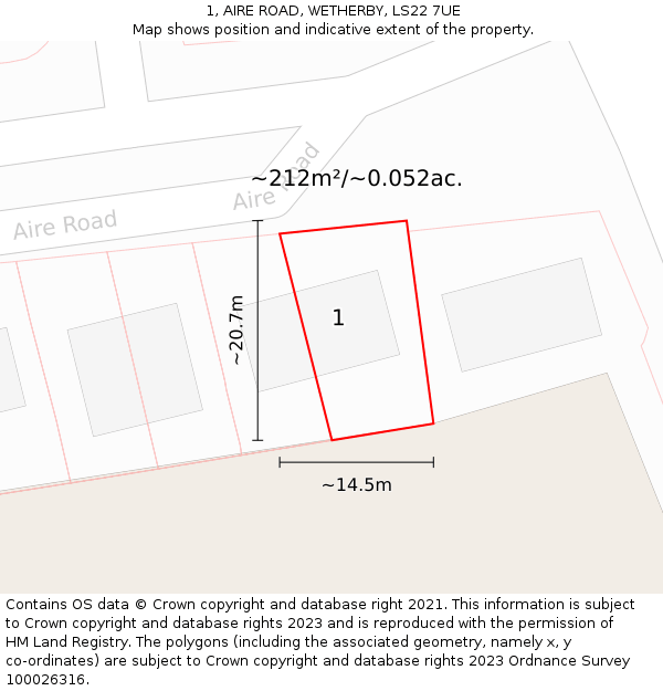 1, AIRE ROAD, WETHERBY, LS22 7UE: Plot and title map