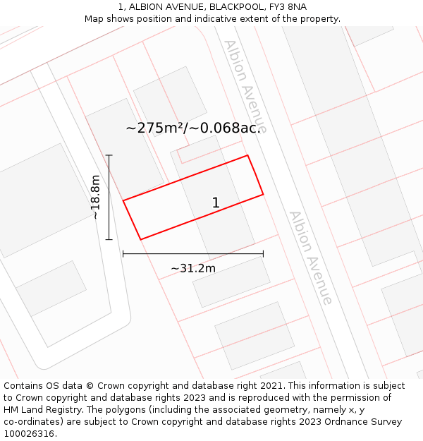 1, ALBION AVENUE, BLACKPOOL, FY3 8NA: Plot and title map