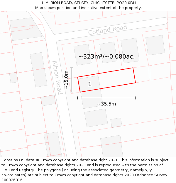 1, ALBION ROAD, SELSEY, CHICHESTER, PO20 0DH: Plot and title map