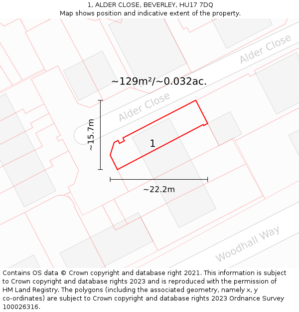 1, ALDER CLOSE, BEVERLEY, HU17 7DQ: Plot and title map