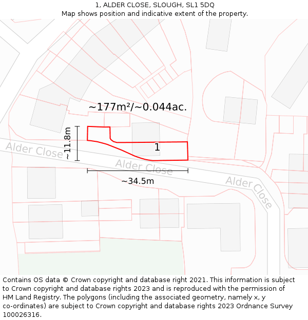 1, ALDER CLOSE, SLOUGH, SL1 5DQ: Plot and title map