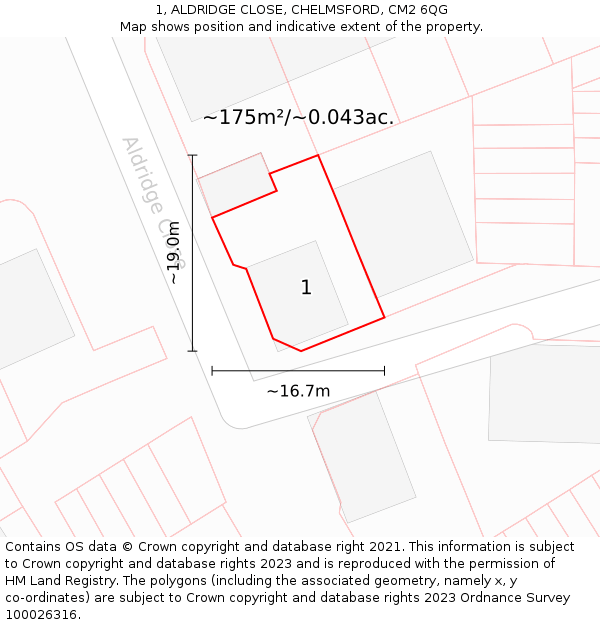 1, ALDRIDGE CLOSE, CHELMSFORD, CM2 6QG: Plot and title map