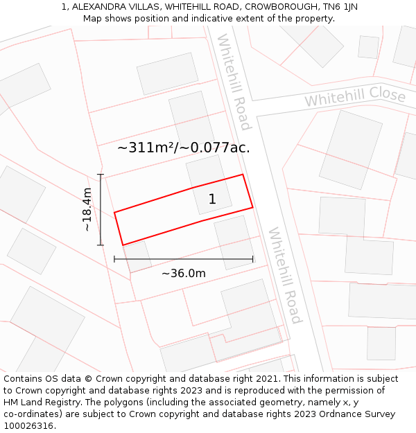 1, ALEXANDRA VILLAS, WHITEHILL ROAD, CROWBOROUGH, TN6 1JN: Plot and title map