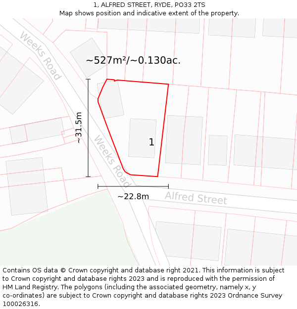 1, ALFRED STREET, RYDE, PO33 2TS: Plot and title map