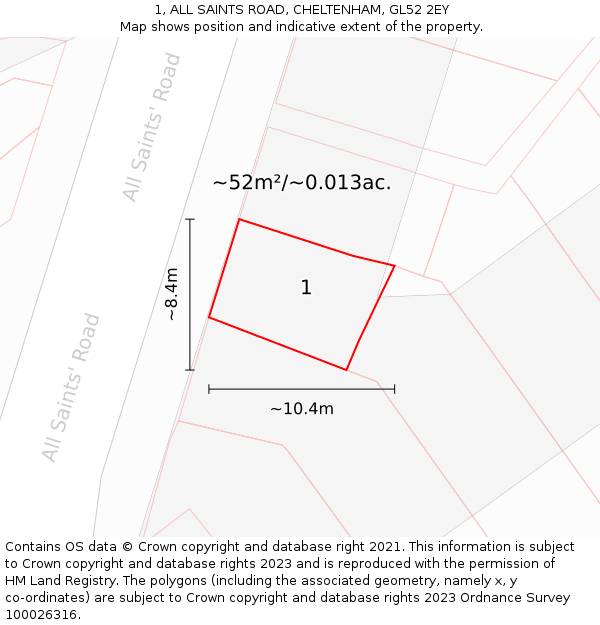 1, ALL SAINTS ROAD, CHELTENHAM, GL52 2EY: Plot and title map