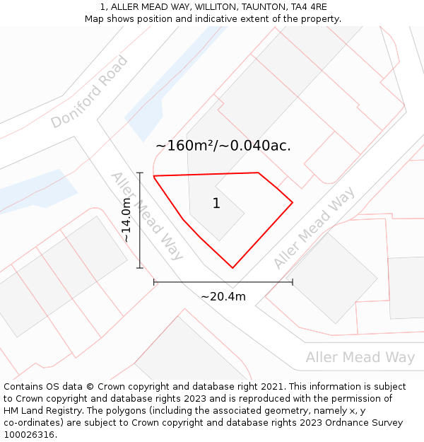 1, ALLER MEAD WAY, WILLITON, TAUNTON, TA4 4RE: Plot and title map