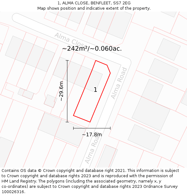 1, ALMA CLOSE, BENFLEET, SS7 2EG: Plot and title map