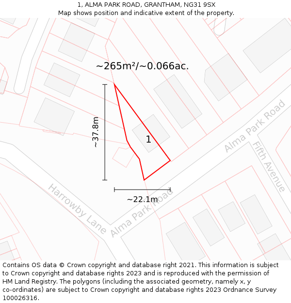 1, ALMA PARK ROAD, GRANTHAM, NG31 9SX: Plot and title map