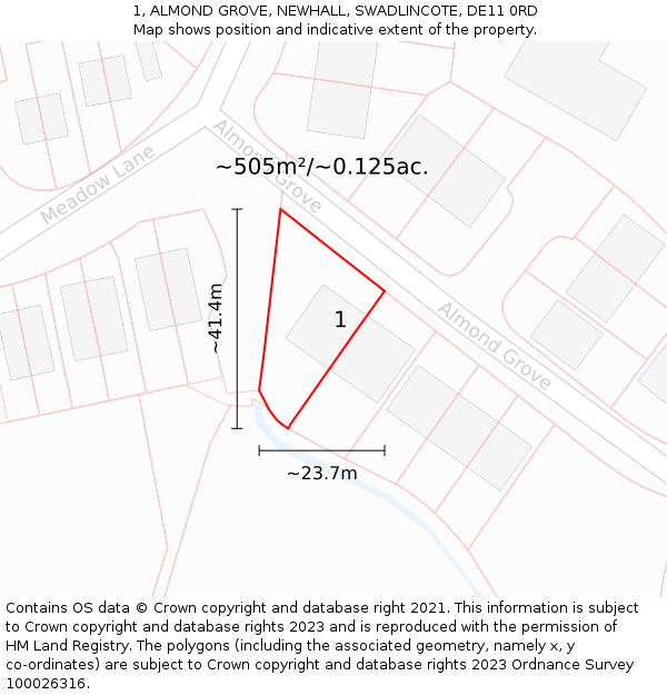 1, ALMOND GROVE, NEWHALL, SWADLINCOTE, DE11 0RD: Plot and title map