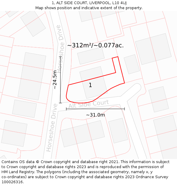 1, ALT SIDE COURT, LIVERPOOL, L10 4UJ: Plot and title map