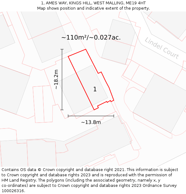 1, AMES WAY, KINGS HILL, WEST MALLING, ME19 4HT: Plot and title map