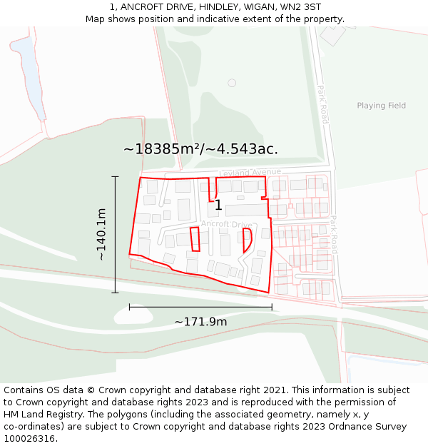 1, ANCROFT DRIVE, HINDLEY, WIGAN, WN2 3ST: Plot and title map