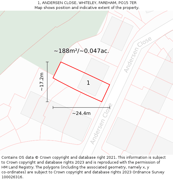 1, ANDERSEN CLOSE, WHITELEY, FAREHAM, PO15 7ER: Plot and title map