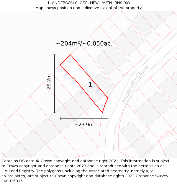 1, ANDERSON CLOSE, NEWHAVEN, BN9 9XY: Plot and title map