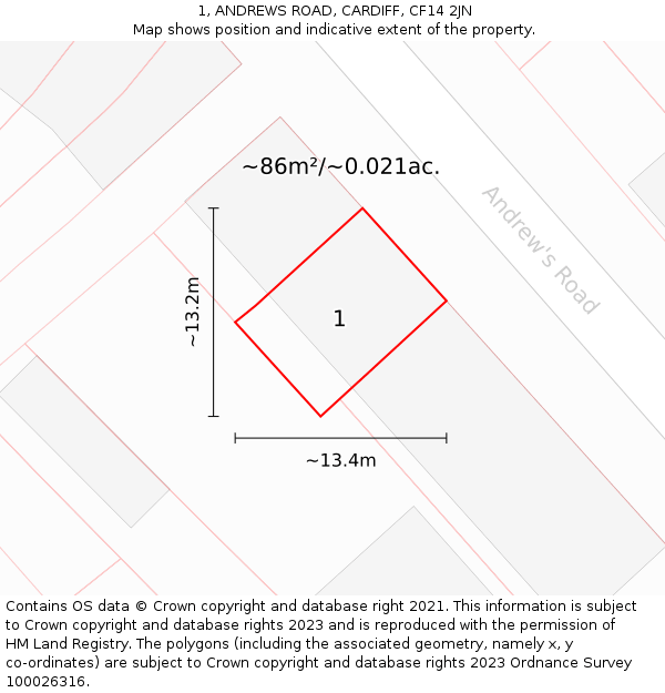 1, ANDREWS ROAD, CARDIFF, CF14 2JN: Plot and title map