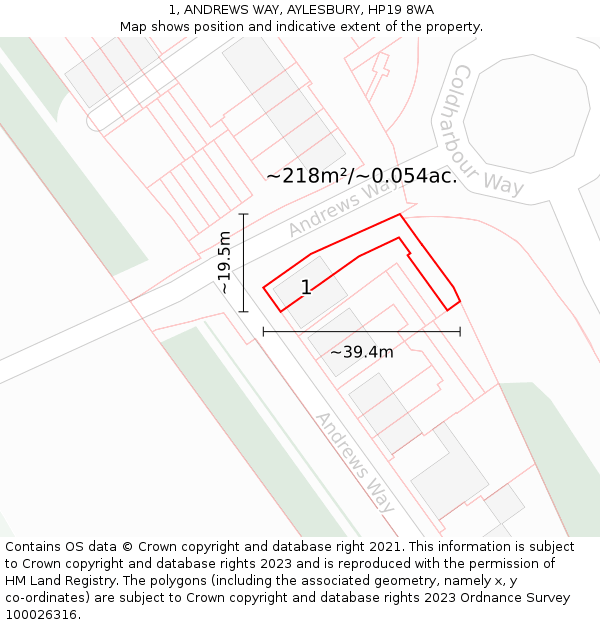 1, ANDREWS WAY, AYLESBURY, HP19 8WA: Plot and title map