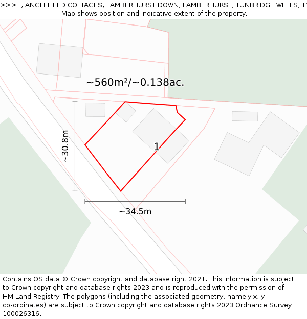 1, ANGLEFIELD COTTAGES, LAMBERHURST DOWN, LAMBERHURST, TUNBRIDGE WELLS, TN3 8HB: Plot and title map