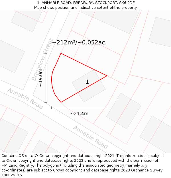 1, ANNABLE ROAD, BREDBURY, STOCKPORT, SK6 2DE: Plot and title map