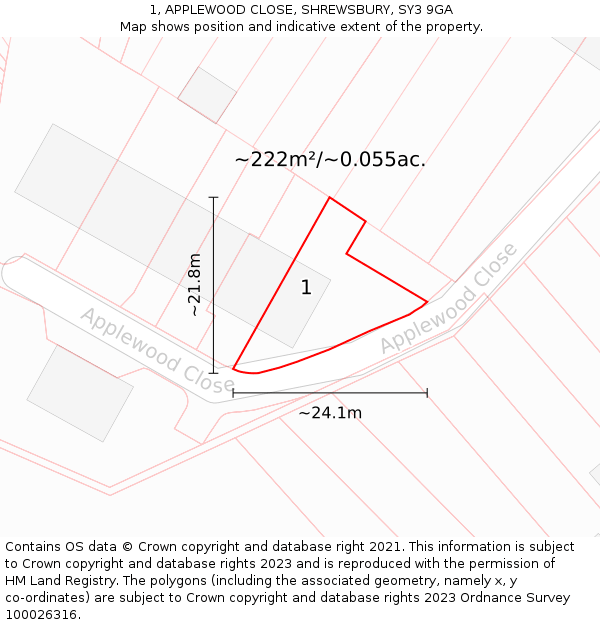 1, APPLEWOOD CLOSE, SHREWSBURY, SY3 9GA: Plot and title map