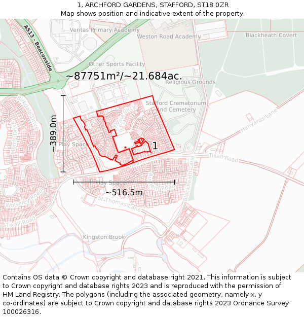 1, ARCHFORD GARDENS, STAFFORD, ST18 0ZR: Plot and title map