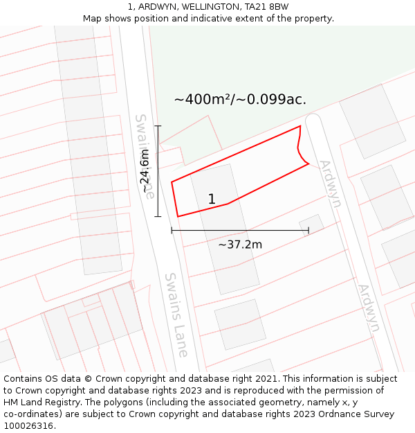 1, ARDWYN, WELLINGTON, TA21 8BW: Plot and title map